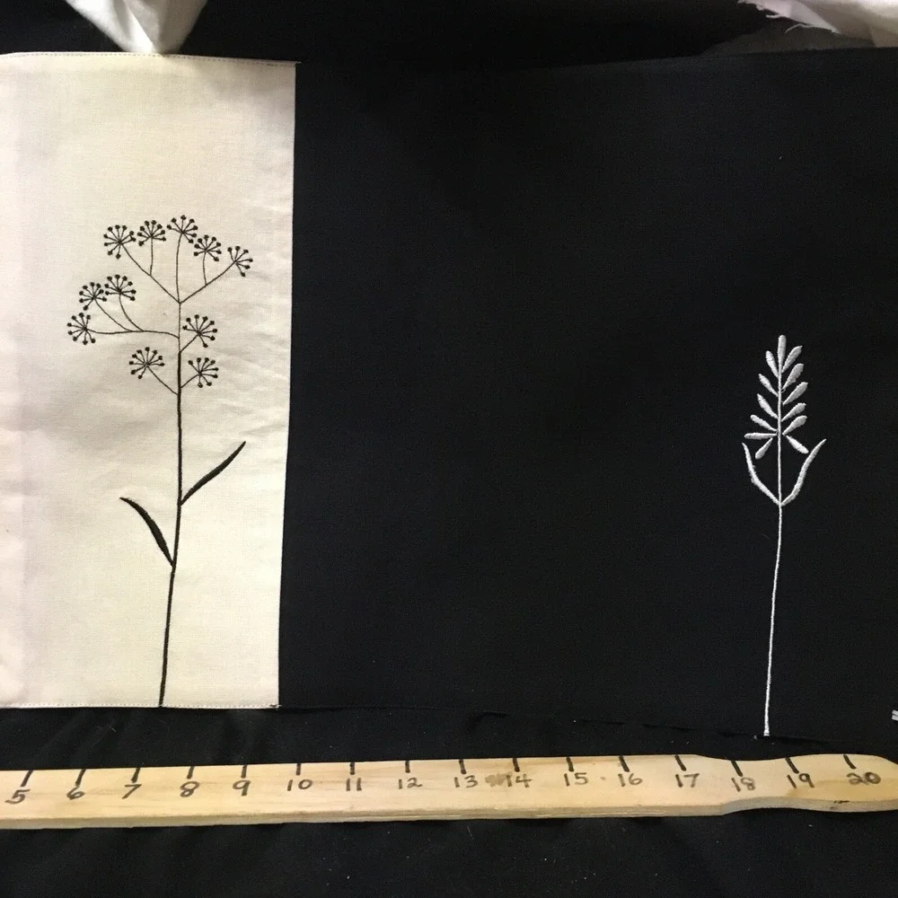Embroidered 4 Black and White Cloth Color Block Placemats 19 inches  X 13 inches